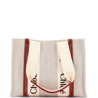 Chloe Woody Tote Canvas with Leather Medium