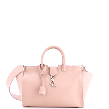 Saint Laurent Monogram Cabas Downtown Leather with Crocodile Embossed Leather Small