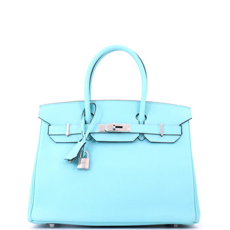 Hermes Birkin Handbag Blue Epsom with Palladium Hardware 30