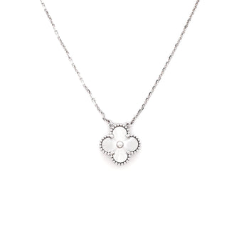 Van Cleef & Arpels Vintage Alhambra Pendant Necklace Guilloche 18K White Gold