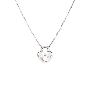Van Cleef & Arpels Vintage Alhambra Pendant Necklace Guilloche 18K White Gold