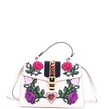 Gucci Sylvie Top Handle Bag Embroidered Leather Medium