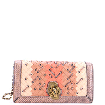 Bottega Veneta Club Stitch Olimpia Knot Flap Bag Intrecciato Nappa and Snakeskin Medium