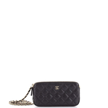Chanel Double Zip Clutch with Chain Quilted Iridescent Caviar