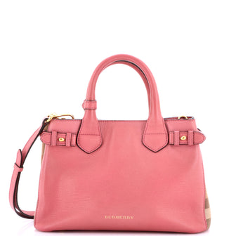 Burberry Banner Tote Leather and House Check Canvas Small