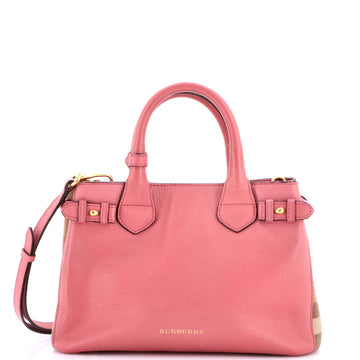 Burberry Banner Tote Leather and House Check Canvas Small