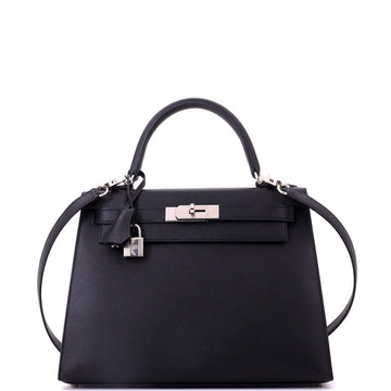 Hermes Kelly Handbag Black Epsom with Palladium Hardware 28