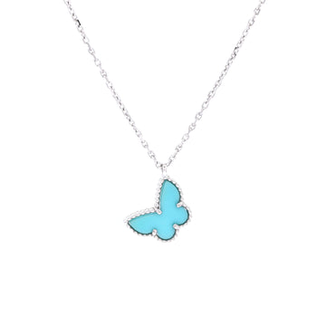 Van Cleef & Arpels Sweet Alhambra Butterfly Pendant Necklace 18K White Gold with Turquoise