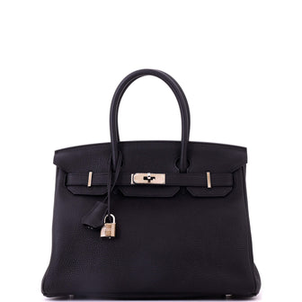 Hermes Birkin Handbag Black Togo with Palladium Hardware 30