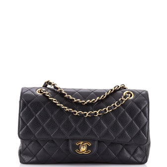 Chanel Vintage Classic Double Flap Bag Quilted Caviar Medium