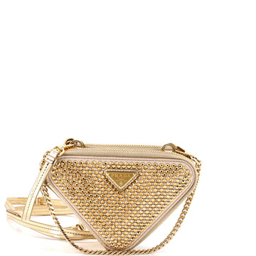 Prada Triangle Double Pouch Crossbody Crystal Embellished Satin Mini