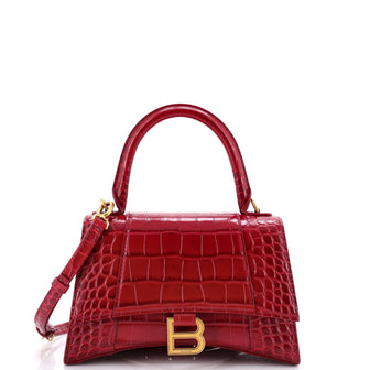 Balenciaga Hourglass Top Handle Bag Crocodile Embossed Leather Small