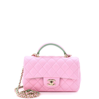 Chanel Classic Single Flap Top Handle Bag Quilted Lambskin Mini