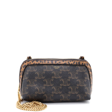 Celine Zip Around Chain Clutch Triomphe Coated Canvas