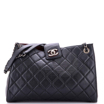 Chanel CC Lock Accordion Tote Quilted Caviar Large