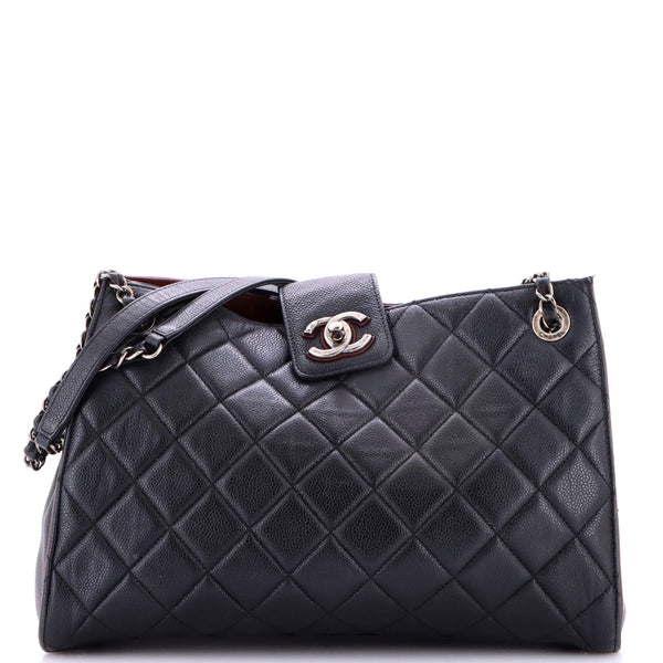 Chanel CC Lock Accordion Tote Quilted Caviar Large Black 4214882