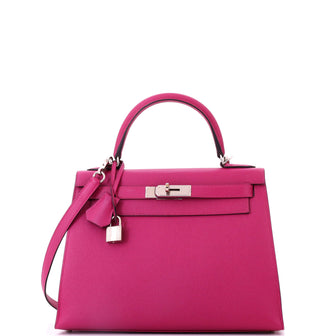 Hermes Kelly Handbag Pink Epsom with Palladium Hardware 28