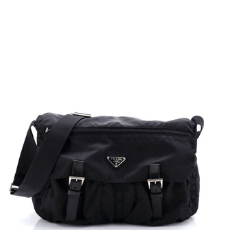 Prada Vintage Double Buckle Flap Messenger Bag Tessuto