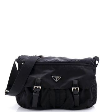 Prada Vintage Double Buckle Flap Messenger Bag Tessuto