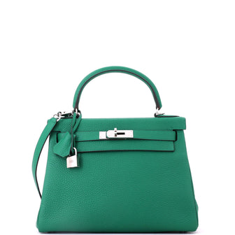 Hermes Kelly Handbag Green Togo with Palladium Hardware 28