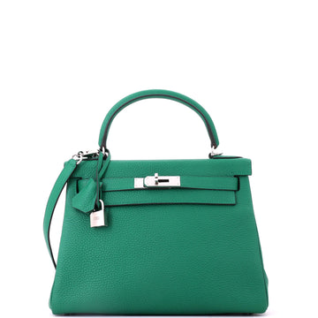 Hermes Kelly Handbag Green Togo with Palladium Hardware 28
