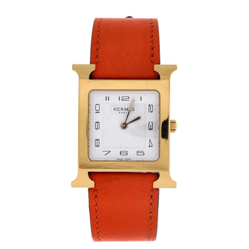 Hermes Heure H Quartz Watch Plated Metal and Leather 26