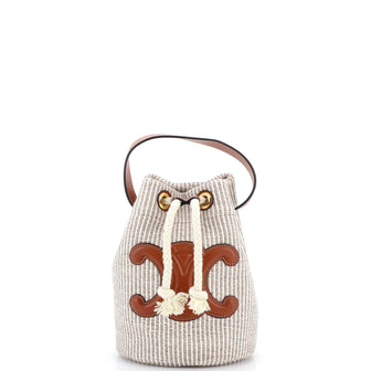 Celine Triomphe Drawstring Bucket Bag Canvas with Leather Teen