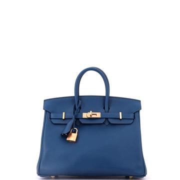 Hermes Birkin Handbag Blue Swift with Gold Hardware 25