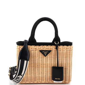 Prada Basket Bag Wicker with Canapa Small