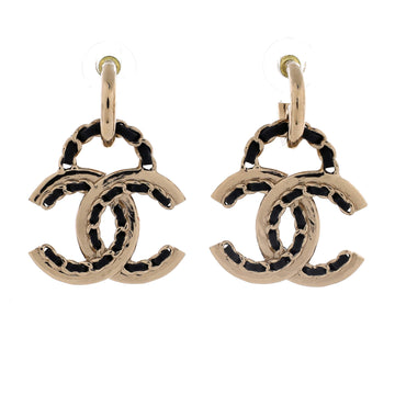 Chanel Woven Chain CC Drop Earrings Metal and Leather