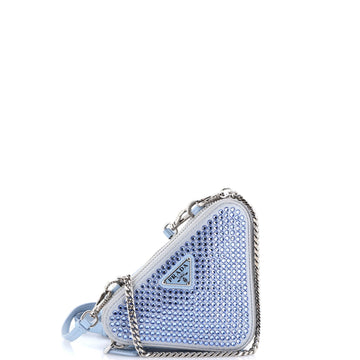 Prada Triangle Double Pouch Crossbody Crystal Embellished Satin Mini