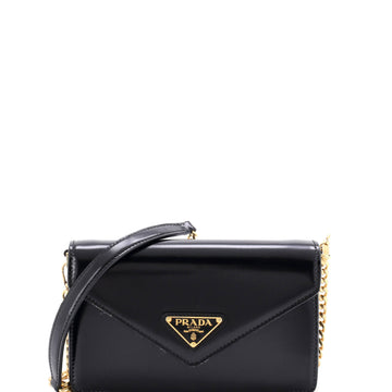 Prada Triangle Logo Envelope Chain Crossbody Bag Leather