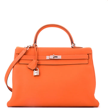 Hermes Kelly Handbag Orange Togo with Palladium Hardware 35