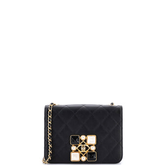 Chanel Resin and Pearl CC Full Flap Bag Quilted Calfskin Small
