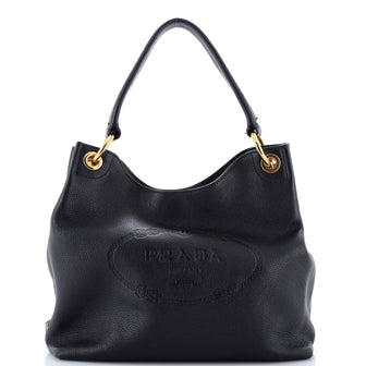 Prada Logo Hobo Embossed Vitello Daino Medium