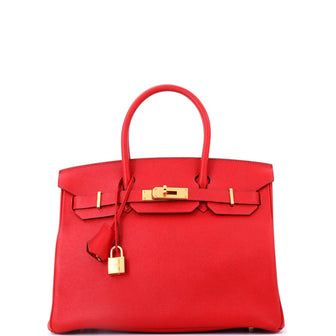 Hermes Birkin Handbag Red Epsom with Gold Hardware 30