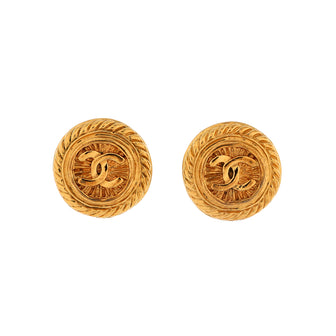 Chanel Vintage CC Round Clip-On Earrings Metal