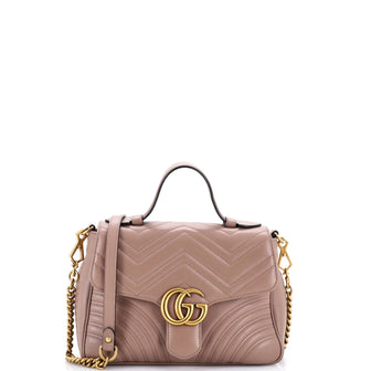 Gucci GG Marmont Top Handle Flap Bag Matelasse Leather Small