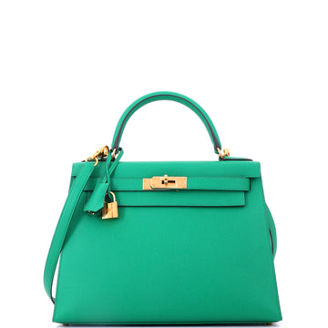 Hermes Kelly Handbag Green Epsom with Gold Hardware 28
