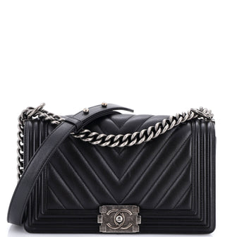 Chanel Boy Flap Bag Chevron Calfskin Old Medium
