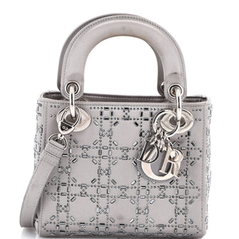 Christian Dior Lady Dior Bag Crystal Embellished Cannage Quilt Satin Mini