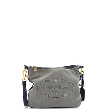 Prada Logo Messenger Bag Canvas with Leather Small