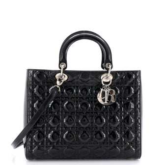 Christian Dior Lady Dior Bag Cannage Quilt Patent Large