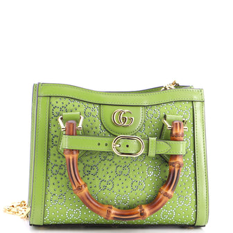 Gucci Diana NM Bamboo Handle Tote Crystal Embellished GG Canvas Mini