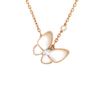 Van Cleef & Arpels Two Butterfly Pendant Necklace 18K Rose Gold with Mother of Pearl and Diamonds