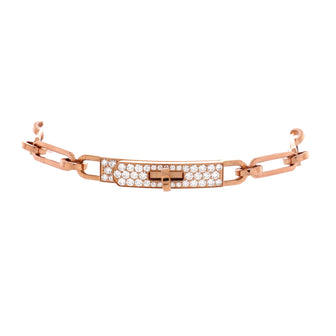 Hermes Kelly Chaine Bracelet 18K Rose Gold and Pave Diamonds Small