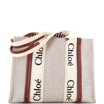 Chloe Woody Tote Canvas with Leather Medium