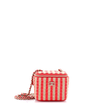 Chanel Classic Vanity Case with Chain Striped Raffia and Jute Mini