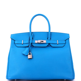 Hermes Birkin Handbag Blue Epsom with Palladium Hardware 35
