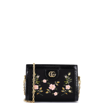 Gucci Ophidia Chain Shoulder Bag Embroidered Satin with Snakeskin Mini